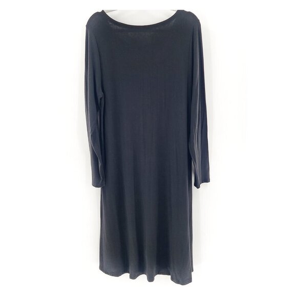 EILEEN FISHER Charcoal Black Soft V-Neck Jersey Colorblock Dress - Picture 3 of 5
